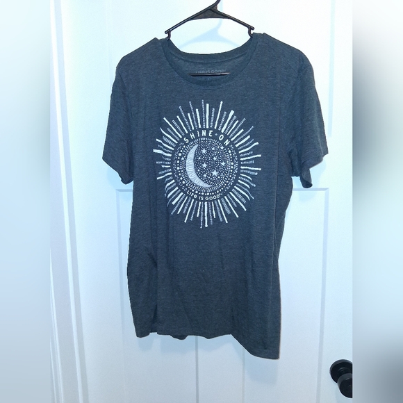 Life Is Good Tops - Life Is Good Dark Gray Womens 'Shine On' Moon & Sun Graphic Tee Size XL
